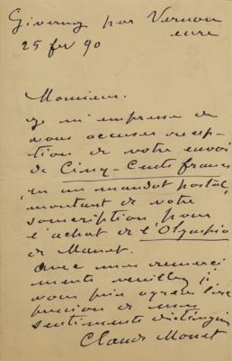 Lot #401 Claude Monet Autograph Letter Signed