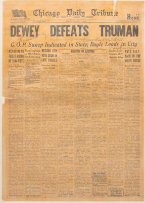 Lot #12 Harry S. Truman and Thomas E. Dewey Signed Newspaper - Image 1