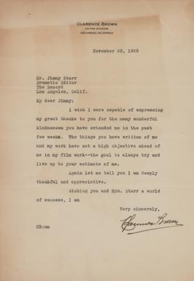 Lot #615 Clarence Brown Typed Letter Signed