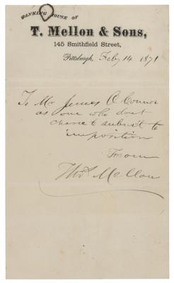 Lot #233 Thomas Mellon Autograph Letter Signed - Image 1