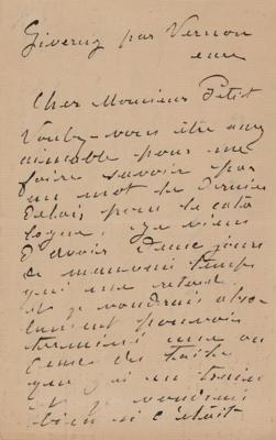 Lot #402 Claude Monet Autograph Letter Signed - Image 1
