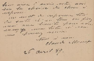 Lot #402 Claude Monet Autograph Letter Signed - Image 3