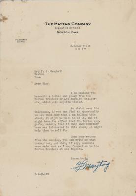 Lot #230 F. L. Maytag Typed Letter Signed - Image 1