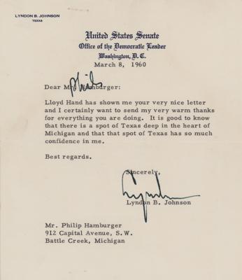 Lot #61 Lyndon B. Johnson Typed Letter Signed