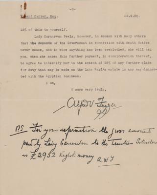 Lot #143 Howard Carter: Letter from Solicitor on Carnarvon's Payment - Image 2