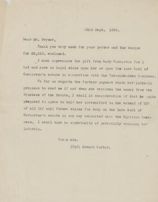 Lot #143 Howard Carter: Letter from Solicitor on Carnarvon's Payment - Image 3