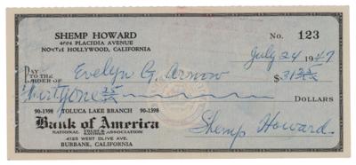 Lot #600 Three Stooges: Shemp Howard Signed Check