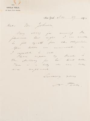 Lot #112 Nikola Tesla Autograph Letter Signed - Image 1