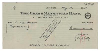 Lot #190 J. Paul Getty Signed Check - Image 1