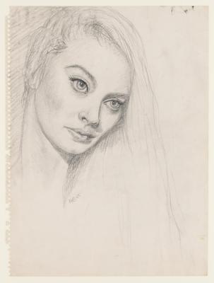 Lot #8033 Edie Sedgwick Original Female Portrait Sketch (1965) - Image 2