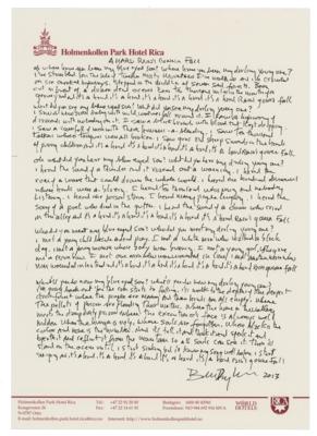 Lot #8014 Bob Dylan Handwritten and Signed Lyrics for 'A Hard Rain's Gonna Fall'