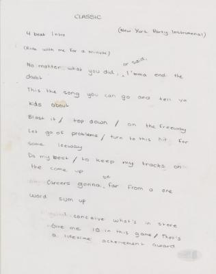 Lot #8457 Drake Handwritten Lyrics