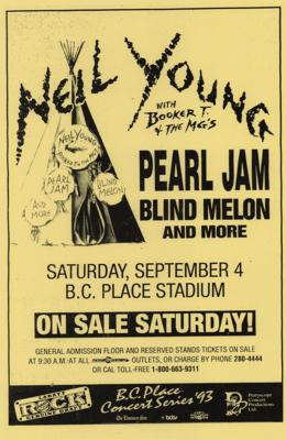 Lot #8359 Neil Young and Pearl Jam 1993 Vancouver Concert Poster - Image 1