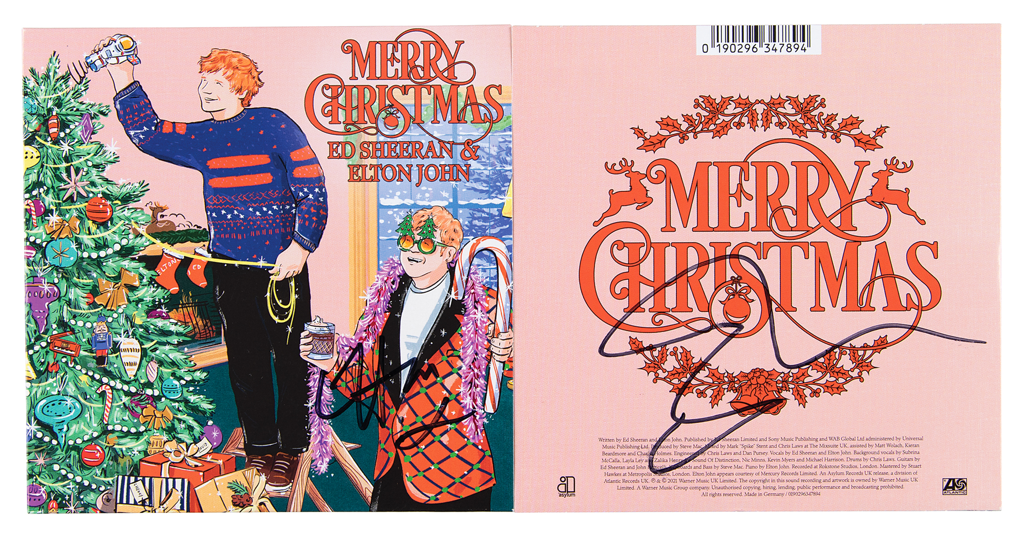 Elton John and Ed Sheeran (2) Signed 'Merry Christmas' CD