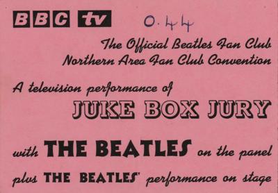 Lot #8055 Beatles 1963 Juke Box Jury Ticket - Image 1