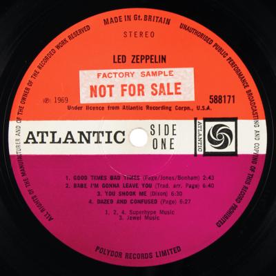 Lot #8158 Led Zeppelin UK Promotional First Pressing Debut Album (Atlantic, 588171, Stereo) - Image 5