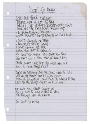 Lot #8442 Oasis: Noel Gallagher Handwritten Lyrics for 'Don't Go Away'