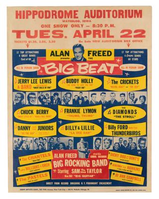 Lot #8212 Alan Freed's Big Beat 1958 Waterloo Concert Poster with Buddy Holly, Chuck Berry, and more - Image 1