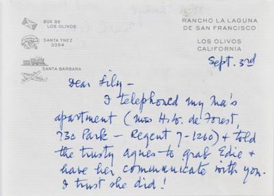 Lot #8039 Edie Sedgwick: Alice Sedgwick and Lily Saarinen (9) Handwritten Letters with Original Photograph of Edie - Image 8