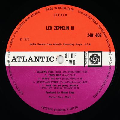 Lot #8467 Led Zeppelin III UK Promotional First Pressing Album (Atlantic Records, 2401-002, Stereo) - Image 8