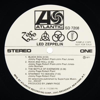 Lot #8468 Led Zeppelin IV US Promotional First Pressing Album (Atlantic Records, SD 7208, Stereo)  - Image 6
