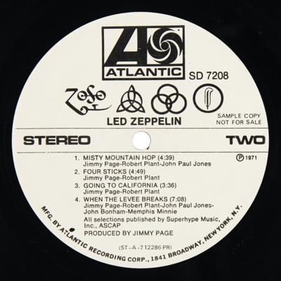 Lot #8468 Led Zeppelin IV US Promotional First Pressing Album (Atlantic Records, SD 7208, Stereo)  - Image 7