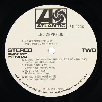 Lot #8471 Led Zeppelin II U.S. Promotional 'Robert Ludwig' First Pressing Album (Atlantic Records, SD 8236, Stereo) - Image 10