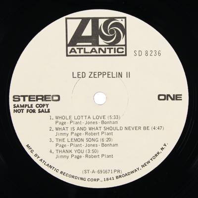 Lot #8471 Led Zeppelin II U.S. Promotional 'Robert Ludwig' First Pressing Album (Atlantic Records, SD 8236, Stereo) - Image 9