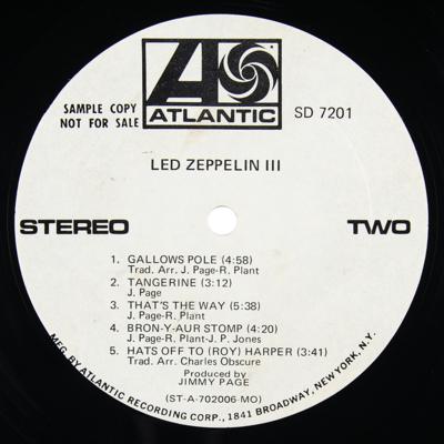 Lot #8472 Led Zeppelin III US Promotional First Pressing Album (Atlantic Records, SD 7201, Stereo) - Image 10