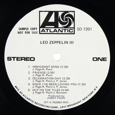 Lot #8472 Led Zeppelin III US Promotional First Pressing Album (Atlantic Records, SD 7201, Stereo) - Image 9