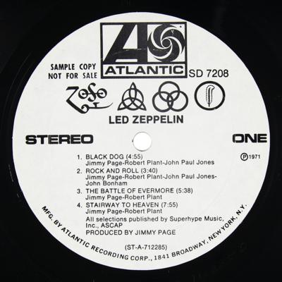 Lot #8473 Led Zeppelin IV US Promotional First Pressing Album (Atlantic Records, SD 7208, Stereo) - Image 10