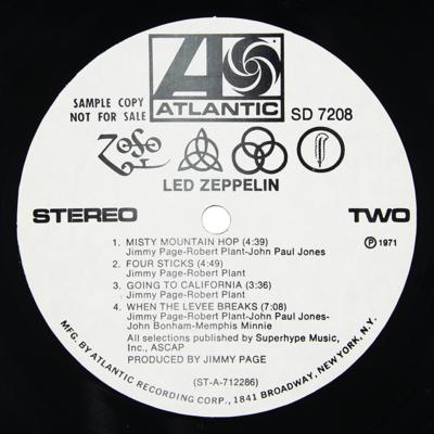 Lot #8473 Led Zeppelin IV US Promotional First Pressing Album (Atlantic Records, SD 7208, Stereo) - Image 11