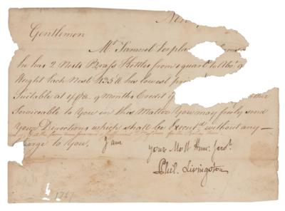 Lot #1186 Philip Livingston Letter Signed