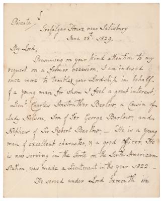 Lot #1256 Horatio Nelson: William Nelson, 1st Earl Nelson Autograph Letter Signed
