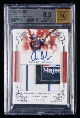 Lot #1860 2013 Leaf Trinity Jumbo Patches Silver Aaron Judge Autograph/Relic (10/25) BGS NM-MT+ 8.5/10