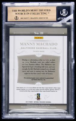 Lot #1862 2014 National Treasures Colossal Materials Manny Machado Prime Game-Used Logo Patch (4/9) (BGS GEM MINT 9.5) - Image 2