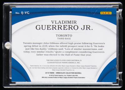 Lot #1896 2018 Immaculate Collection Vladimir Guerrero Jr. Player-Used Jumbo Swatch (21/99) - Image 2