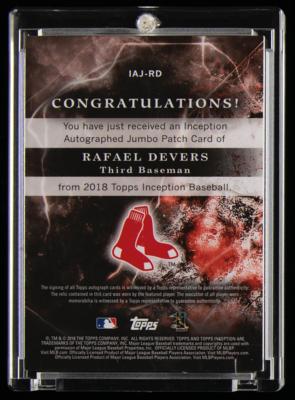 Lot #1901 2018 Topps Inception Rafael Devers Autograph/Jumbo Player-Worn Patch (91/99) - Image 2