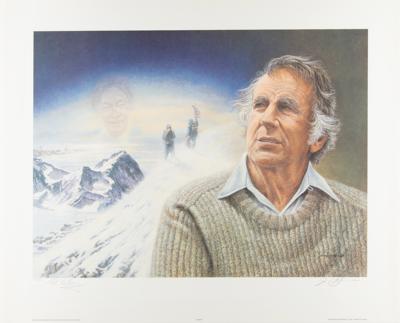 Lot #1167 Edmund Hillary Signed Print: 'Hillary Conquers Everest—May 29, 1953'