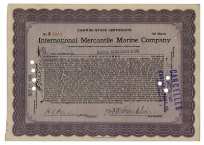 Lot #1228 Titanic: Philip Albright Small Franklin Signed Stock Certificate