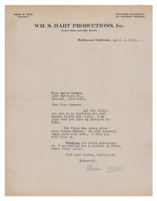 Lot #1723 William S. Hart Typed Letter Signed