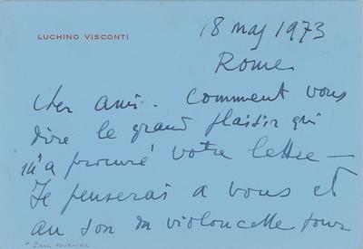 Lot #1776 Luchino Visconti Autograph Letter Signed
