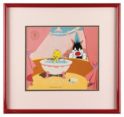 Lot #1470 Sylvester and Tweety Serigraph Cel from 'Peeping Tom II' signed by Friz Freleng - Image 2
