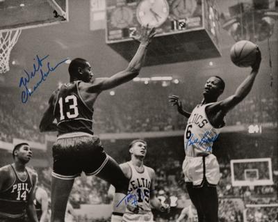 Lot #1998 Bill Russell, Wilt Chamberlain, and Tommy Heinsohn Signed Photograph - Image 1