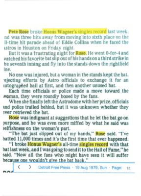 Lot #1804 Pete Rose's Game-Used Milestone Bat Used to Break Honus Wagner's Singles Record - Image 7