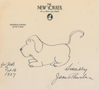 Lot #1514 James Thurber Original Dog Sketch