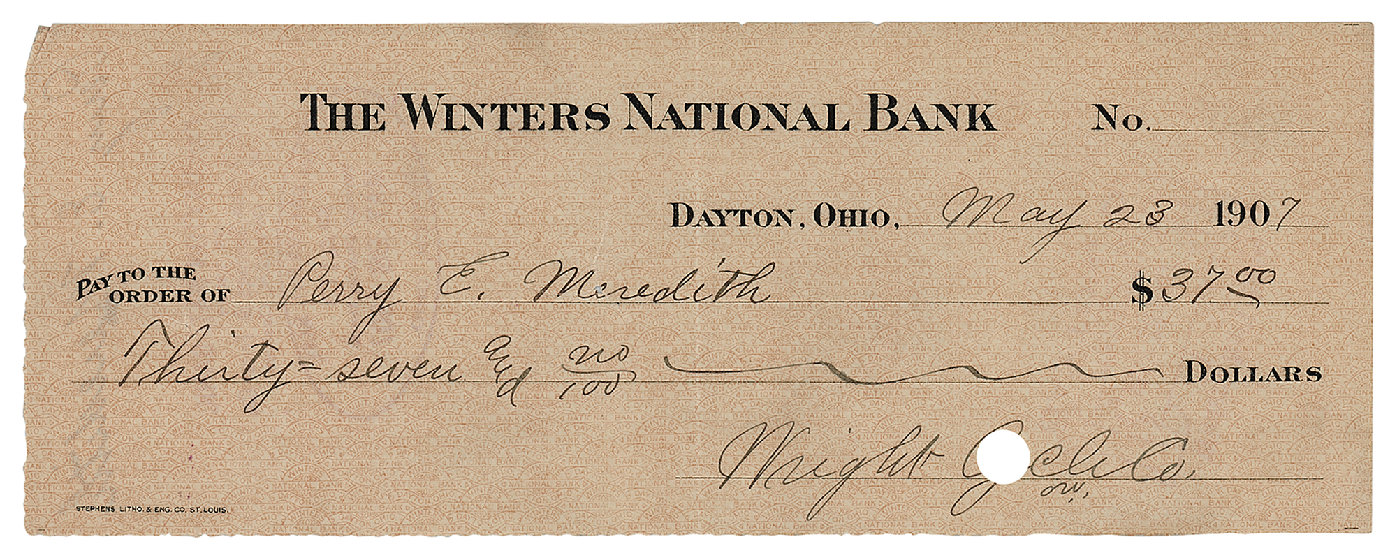 Lot #1265 Orville Wright Signed Check