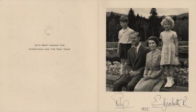 Lot #1117 Queen Elizabeth II and Prince Philip Signed Christmas Card (1955)