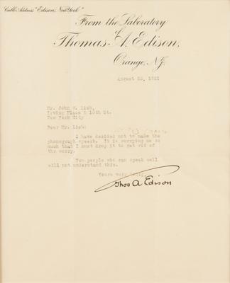 Lot #1096 Thomas Edison Typed Letter Signed