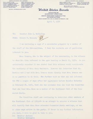 Lot #1079 Robert F. Kennedy Typed Letter Signed